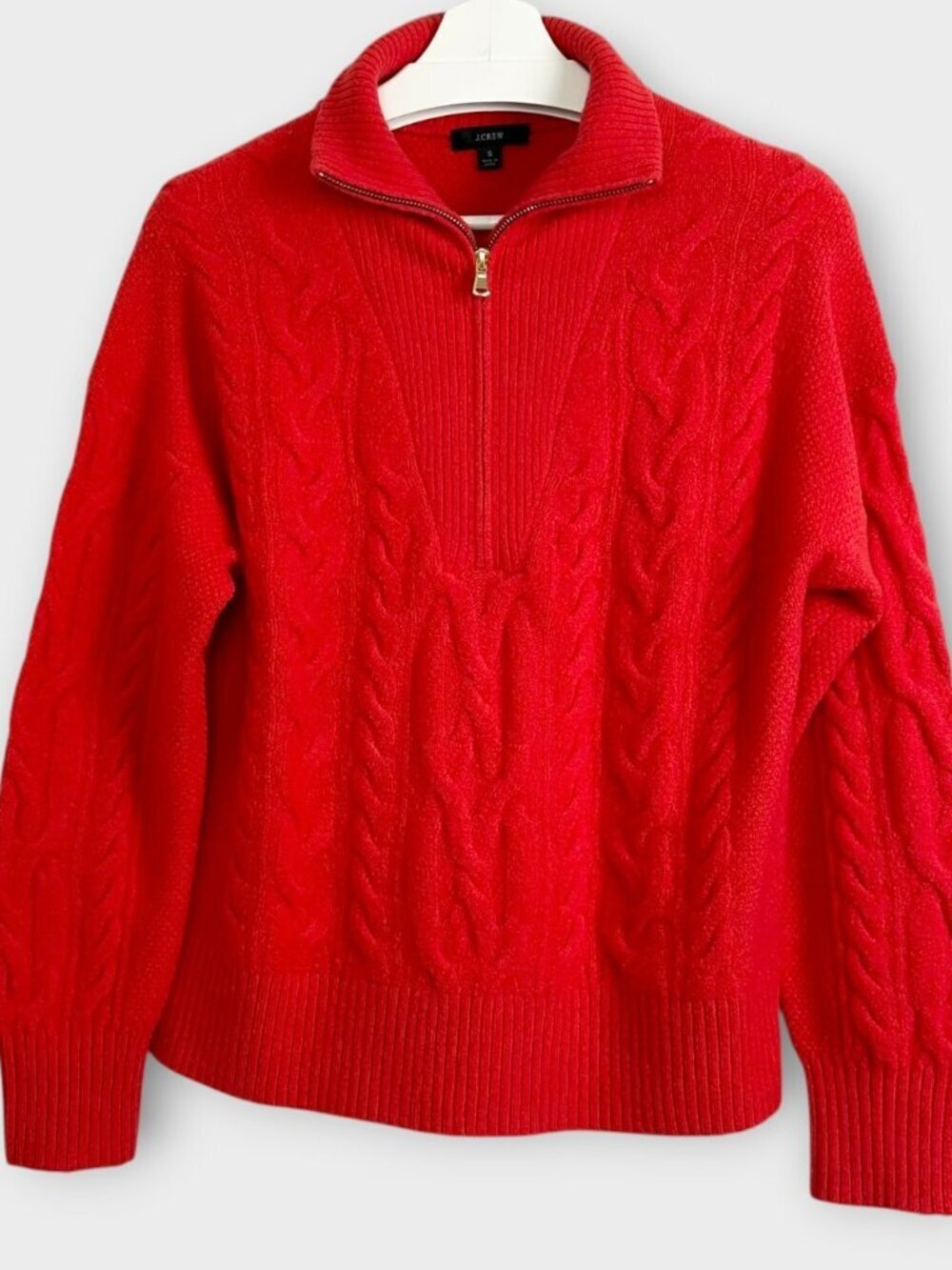 J Crew Cable Knit Half Zip Sweater Red